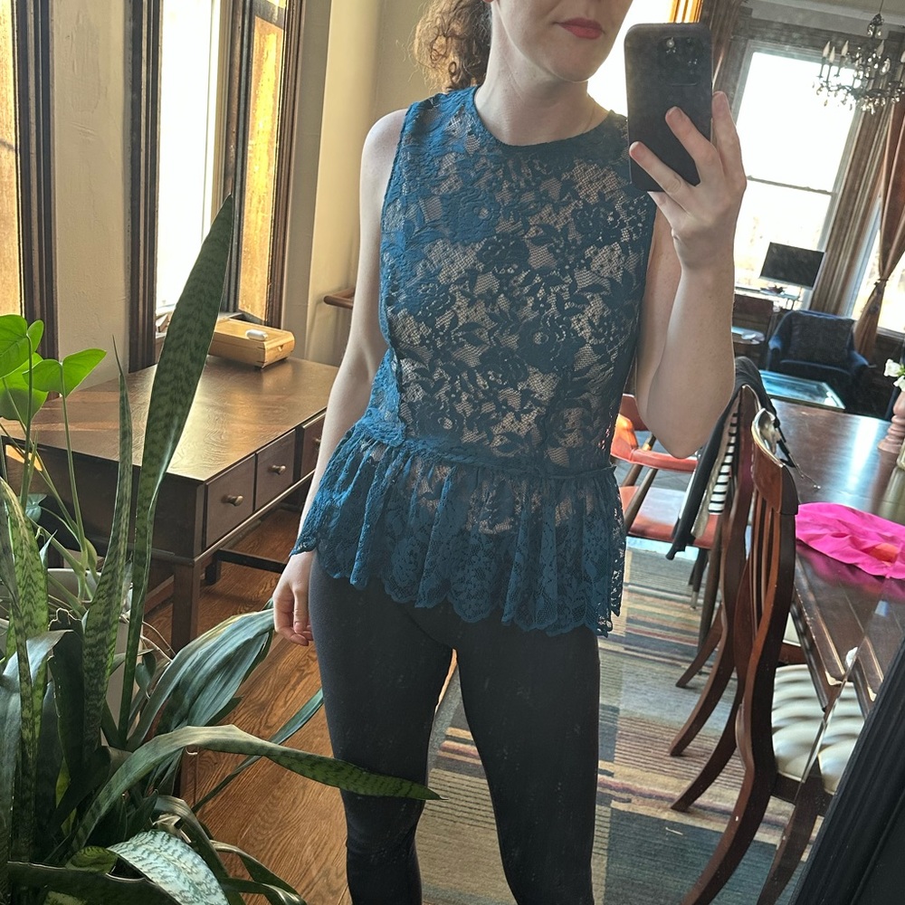 Zara Blue Peplum lace top